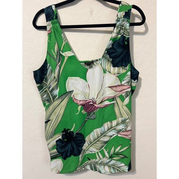 Ann Taylor Green Floral Watercolor Print Sleeveless Tank Top Sz L - Picture 2 of 8